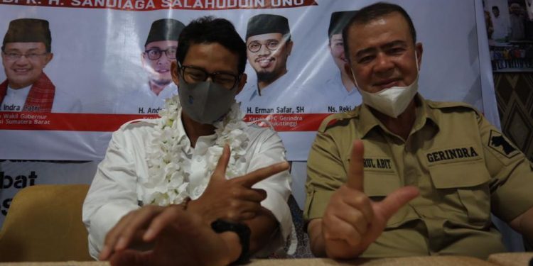 Sandiaga Uno Ajak Masyarakat Sumbar Pilih Nasrul Abit-Indra Catri