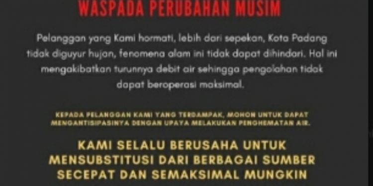 Kemarau, Debit Air Perumda Air Minum Kota Padang Turun 50%