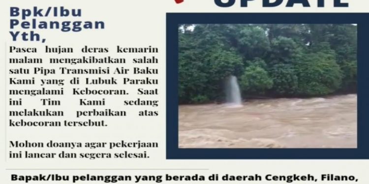 Pipa Transmisi Air Baku Lubuk Paraku DN 400 di Sungai Lubuk Sarik Alami Kebocoran