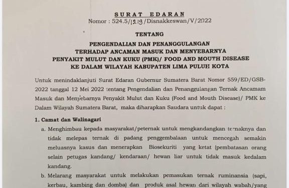 Pemkab Limapuluh Kota Terbitkan Aturan Cegah Sebaran PMK