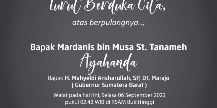 Pemko Bukittinggi Turut Berduka Meninggalnya Ayahanda Gubernur Sumbar