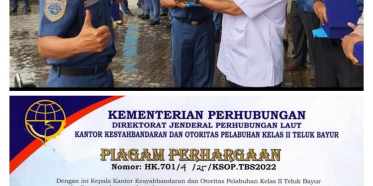 KSOP Teluk Bayur Berikan Piagam Pelayanan Terbaik PT Trikarya Jasa